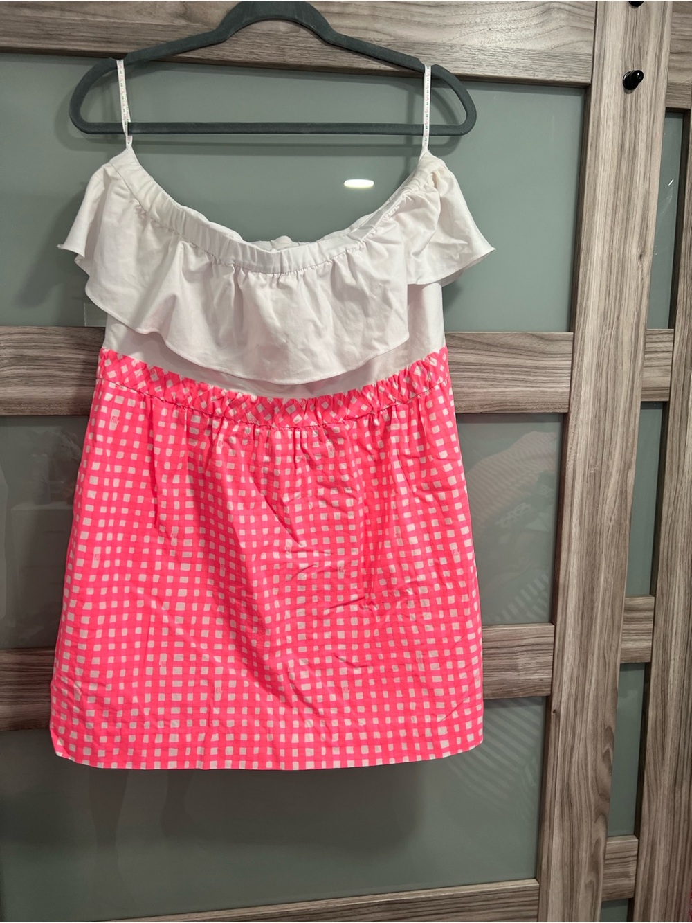 Lilly Pulitzer White Ruffle Top with Hot Pink Check Skirt